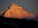 
The South and North Faces of Dhaulagiri blazed at sunrise from the camp just below the Mesokanto La.
